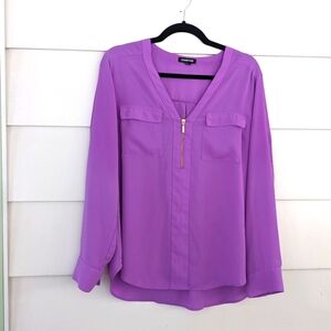 Express Women's Purple V-Neck Blouse, Size Large